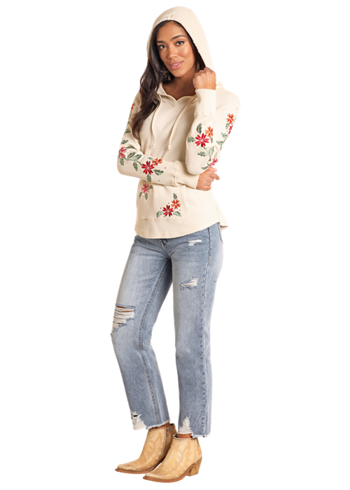 Lightweight Waffle Hoodie- Cream Embroidered - LW94T04624