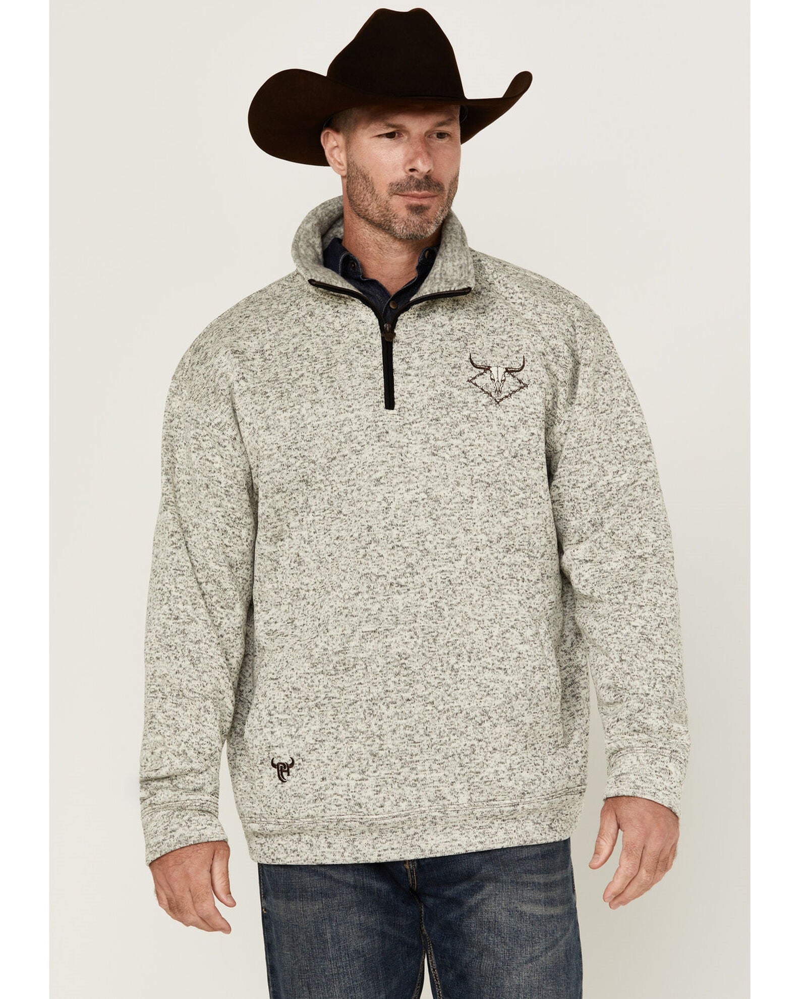 Quarter Zip Skull Fleece- Oatmeal- 173232- 