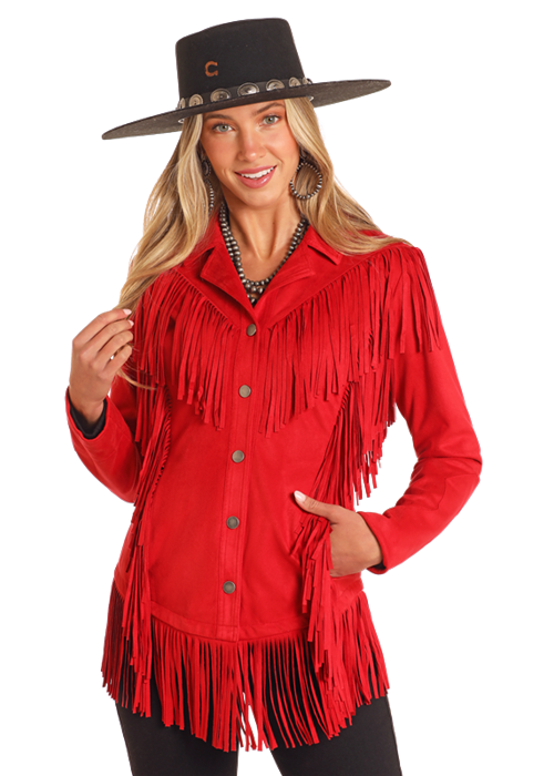Western Microsuede Jacket- Red- DW93C04158- 