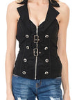 Zip Halter with Lace Detail 