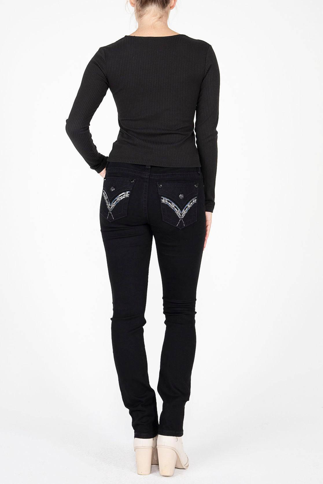 V-Neck Knot Tie Top- Black- 