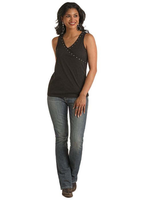 Studded Surplice Tank- LW20T03414 - Black - 
