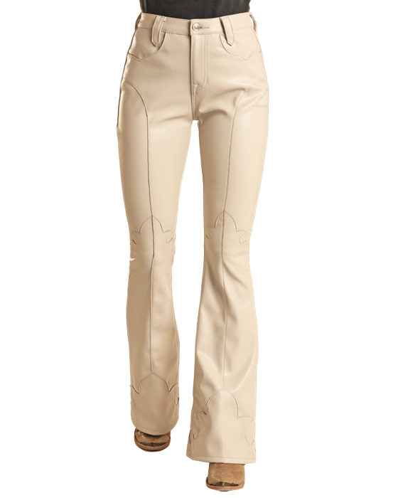 Fancy Stitch Pleather Flares- Cream- 
