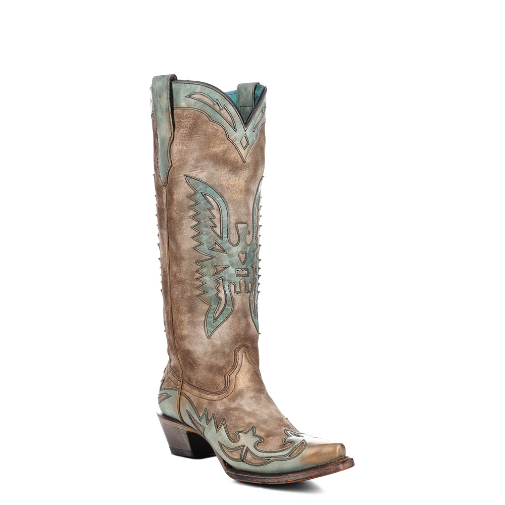 A4302- Eagle Overlay Tall Boot- Gold/Bone- 