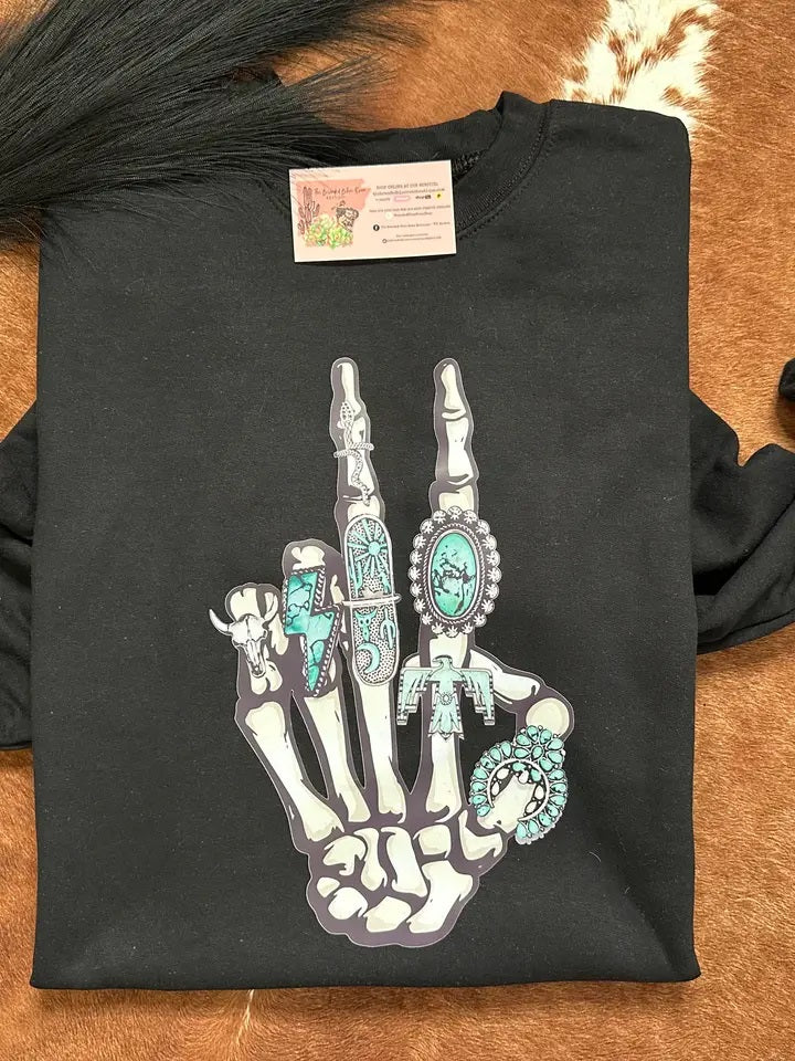 Skellie Hand Turq - Crew Sweatshirt - Black- 