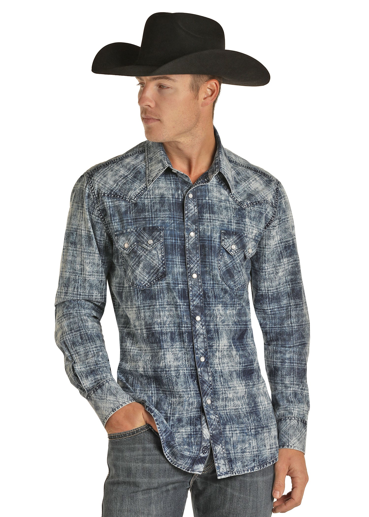 Denim Plaid Print Long Sleeve 