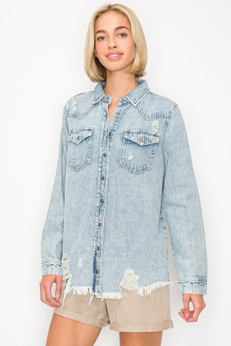 Distressed Denim Shirt - RDJ1137- Light 