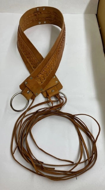 Handmade Fringe Tie Leather Accent Belt- B410- Brown