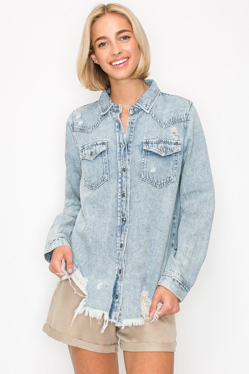 Distressed Denim Shirt - RDJ1137- Light 