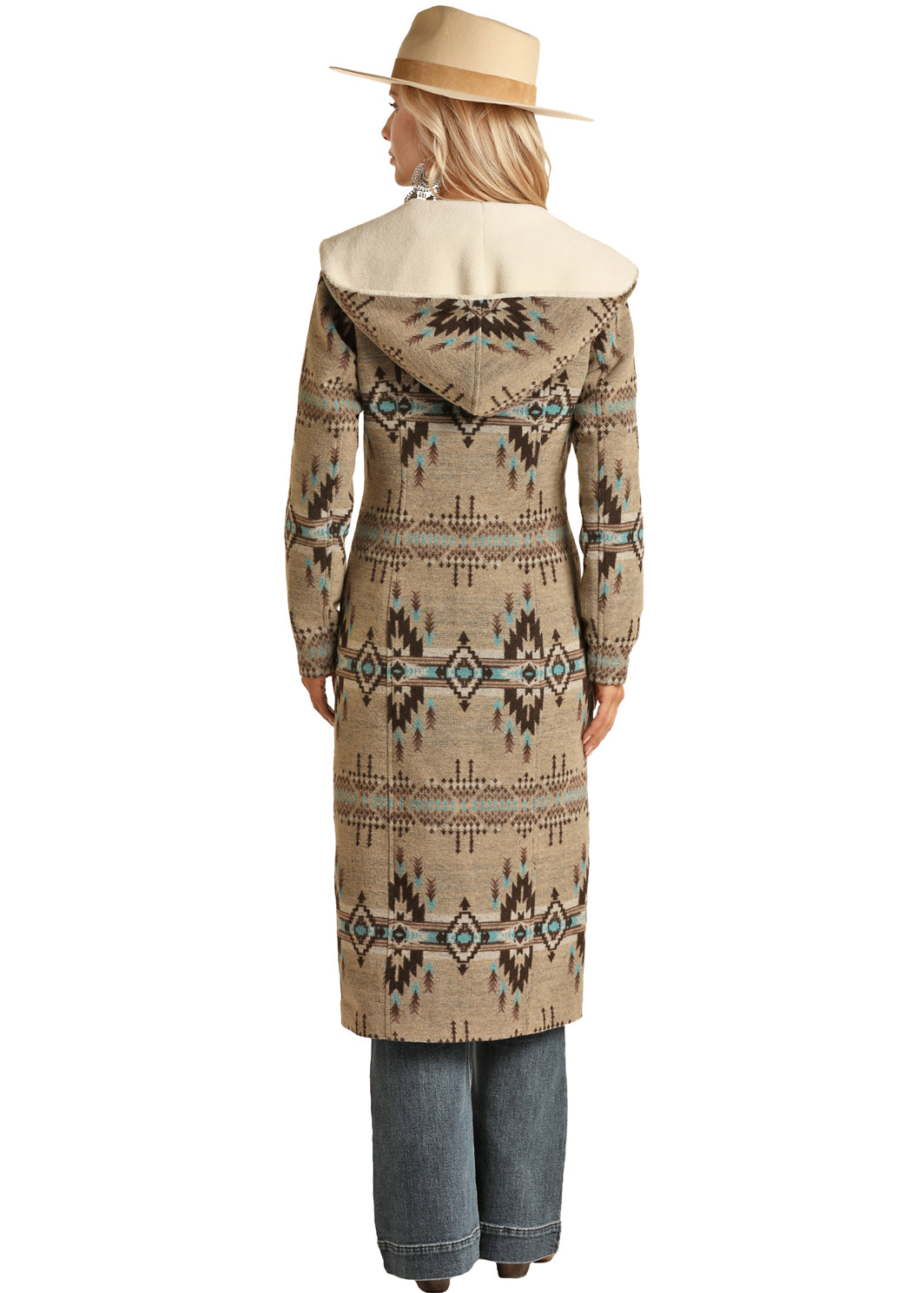 Aztec Print Wool Long Jacket 