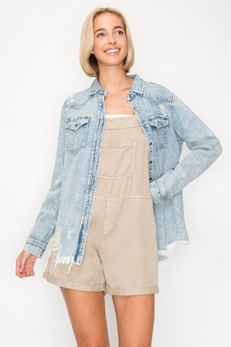 Distressed Denim Shirt - RDJ1137- Light 