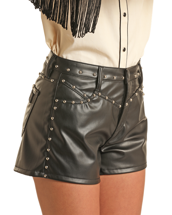 Black Studded Leather Shorts- 