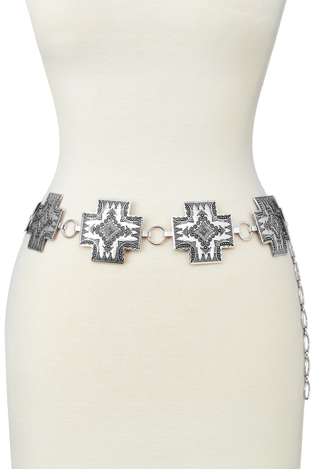 Aztec Cross Concho Belt- L/XL- Silver