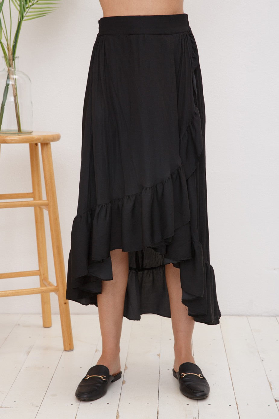 Black Satin HighLow Wrap Skirt 