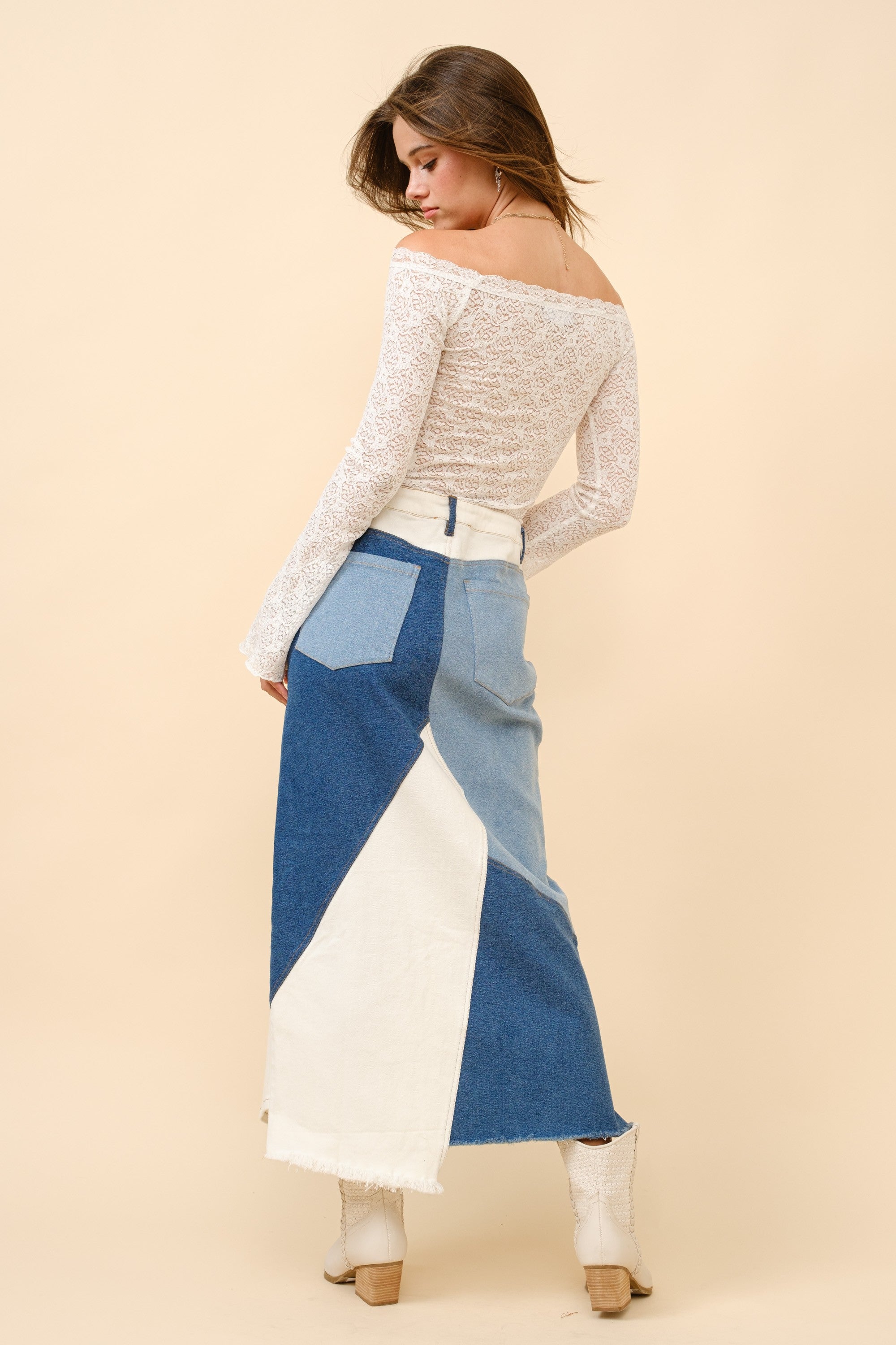 Lace Off-Shoulder Bell Sleeve Top- Off-White- 