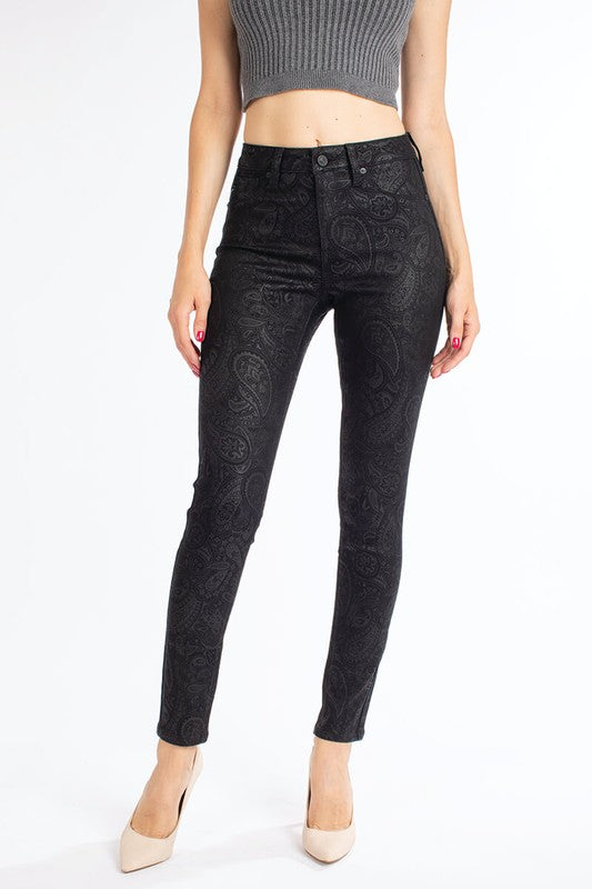 Paisley Leather Look Black Skinny