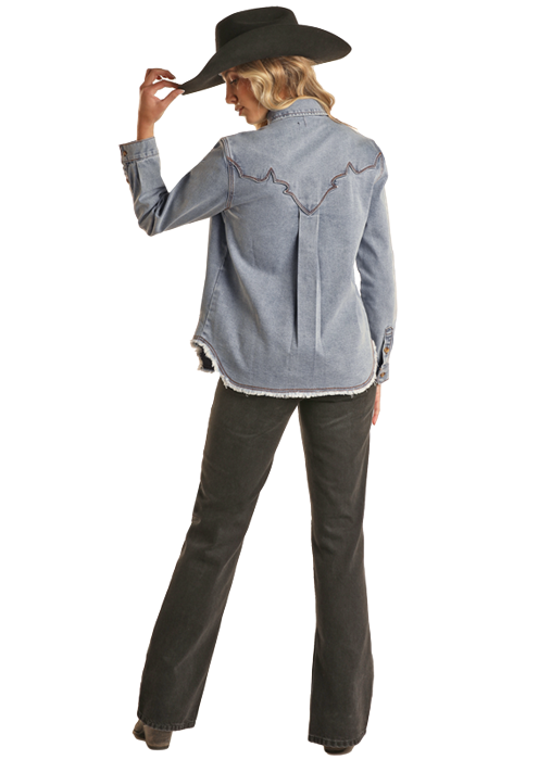 Distressed Western Denim Shirt- 