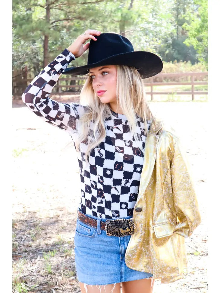 Checkered Mesh Western Shirt