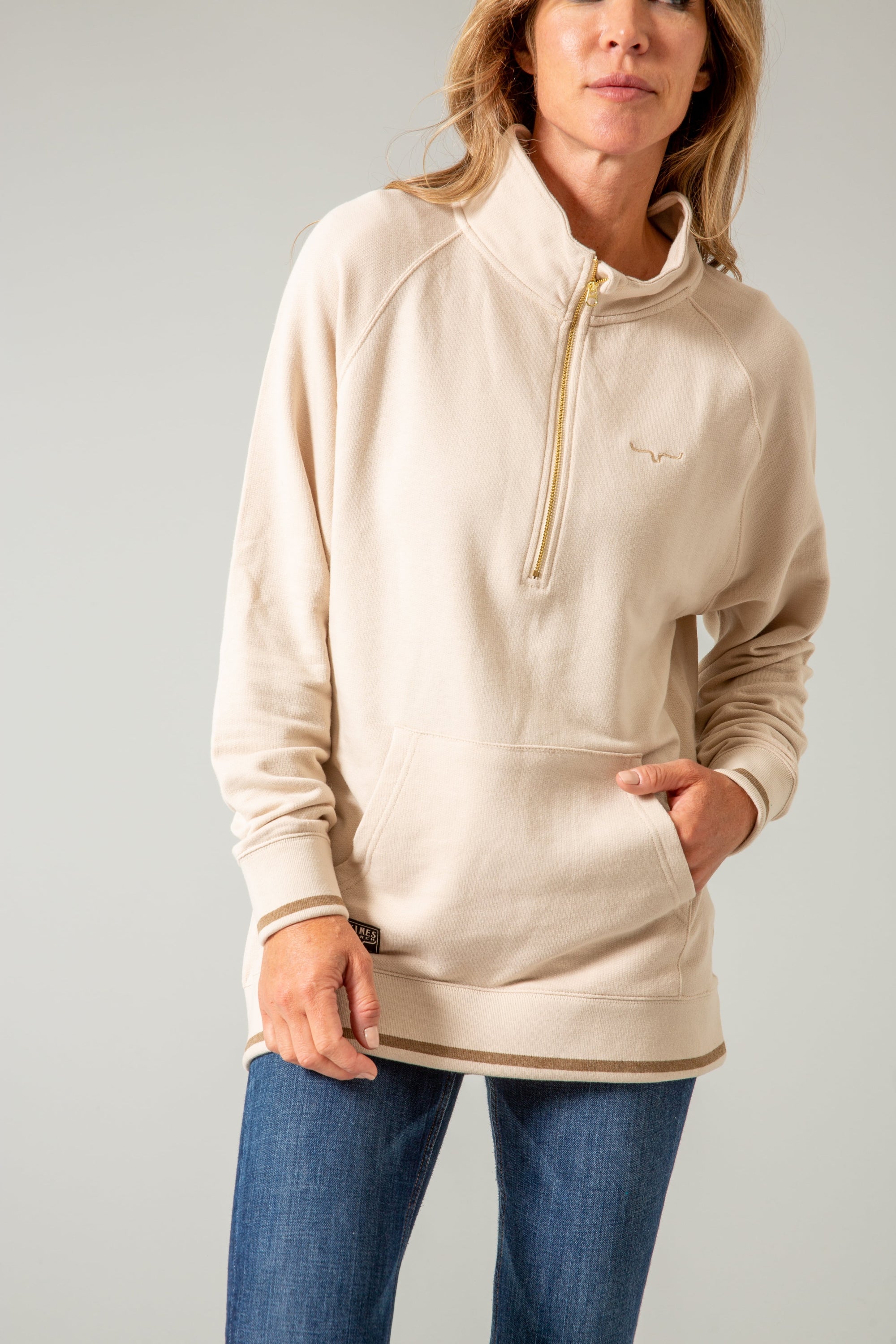 Hazer - Quarter Zip Sweatshirt- Off White- 
