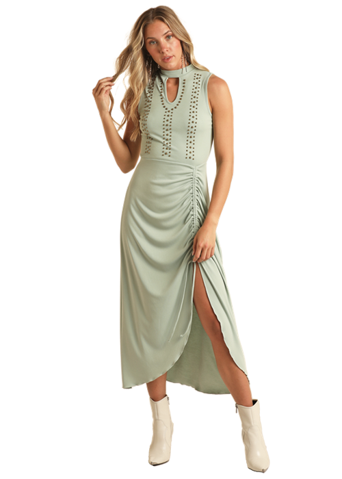 Ribbed Hi-Low Dress- Aqua