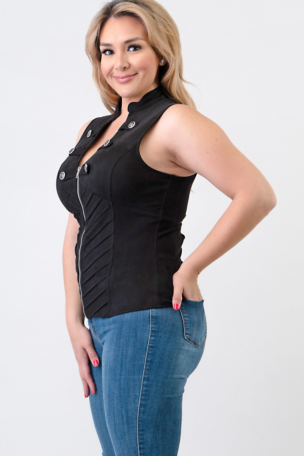 Sleeveless Suede Top  with Silver Conchos PLUS- 