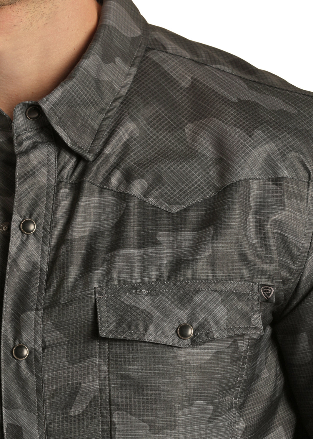 TekWestern Grey Camo Long Sleeve Snap 