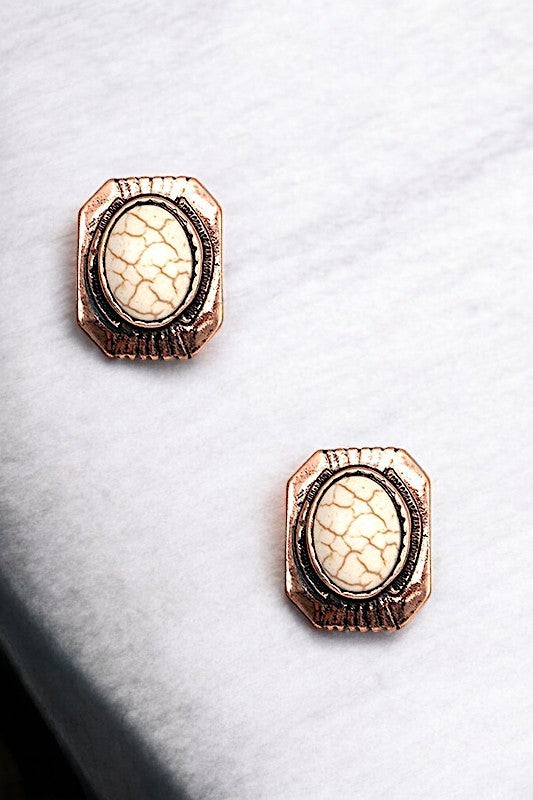 Post Earring- 194885- Copper/White