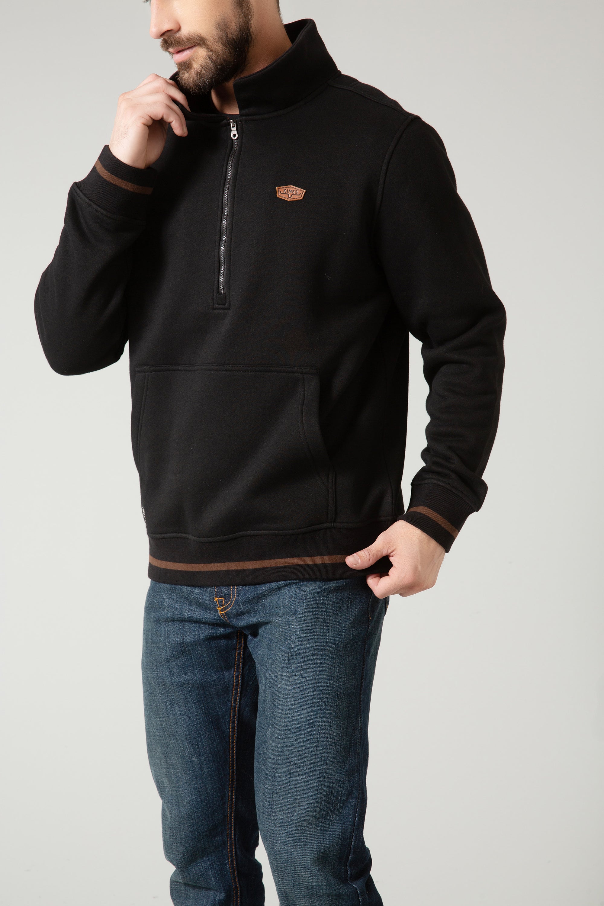 Boxer Quarter Zip Hoodie- Black- 