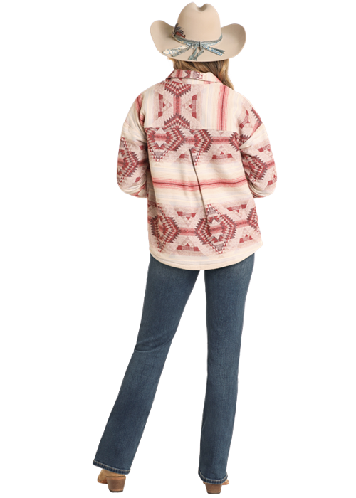 Aztec Shacket with Sherpa Lining- BW92C04319- Natural- 