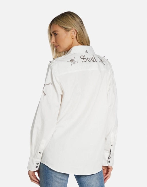 Torry Soul Skull Boyfriend Shirt- White- 