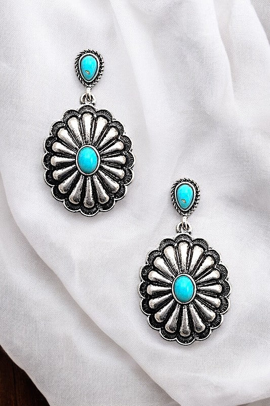 Drop Earring- 188461- Silver/Turq