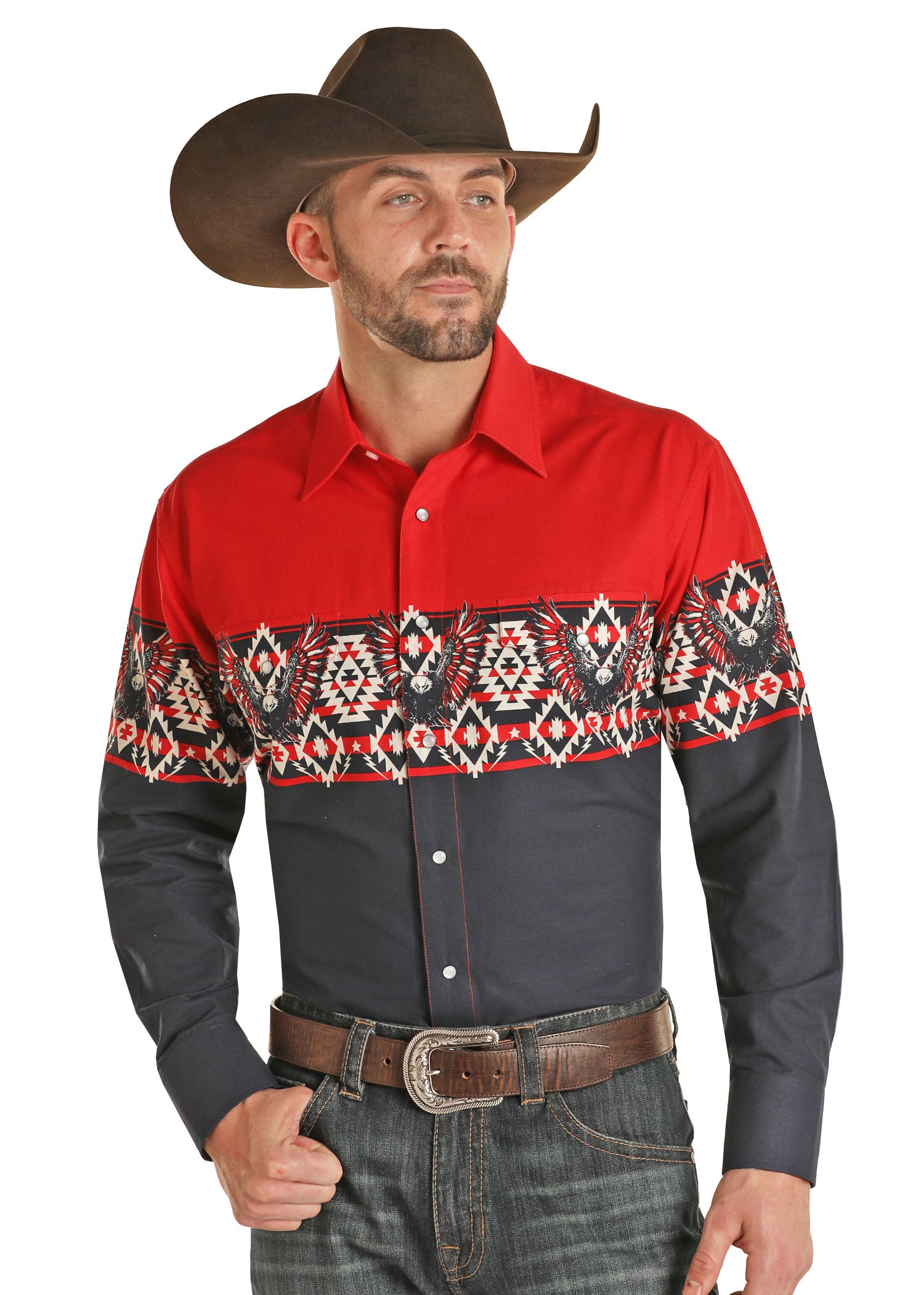 Panhandle Borders- LS Button Down Eagle Aztec 