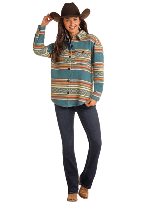 Aztec Shacket- BW92C05268-  Teal- 