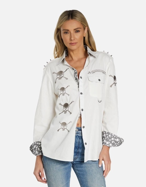 Torry Soul Skull Boyfriend Shirt- White- 