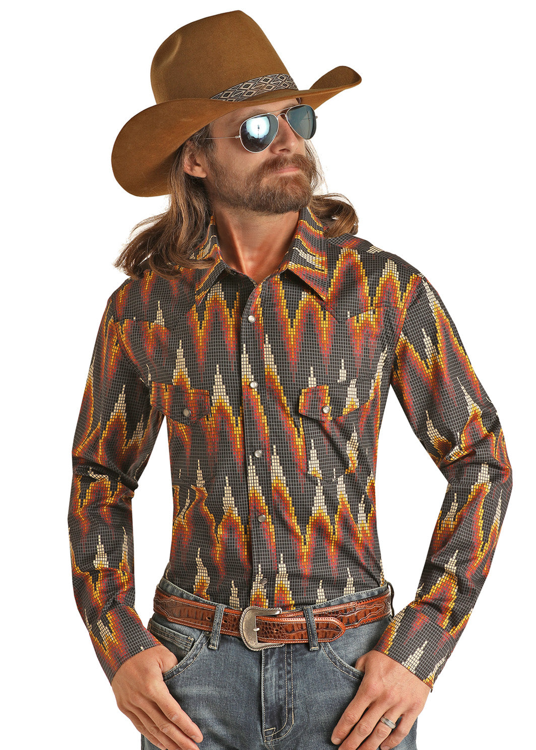 Dale Brisby- Digital Dark Aztec Print Pearl Snap 