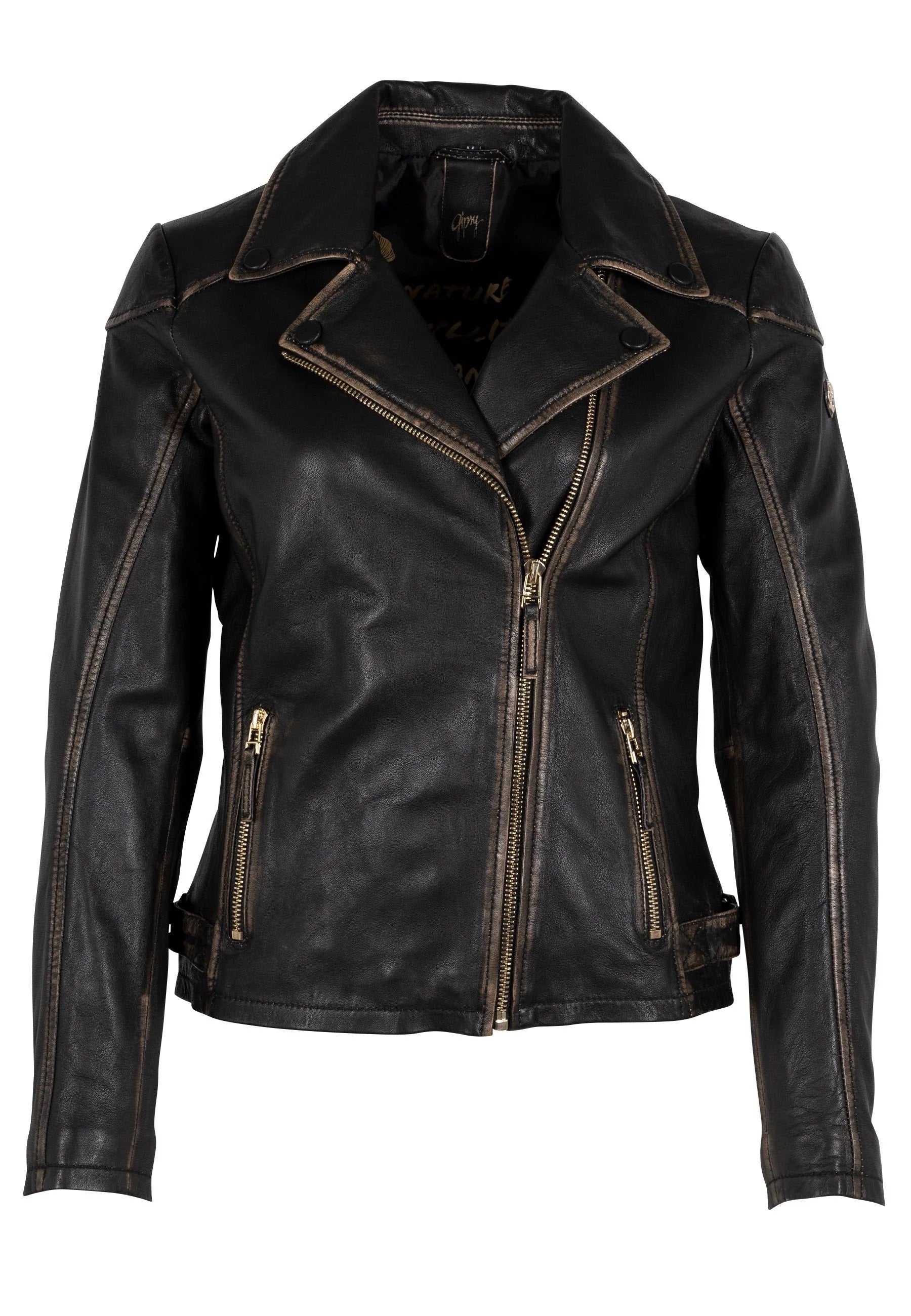 Peggie Leather Jacket- Black Beige- 