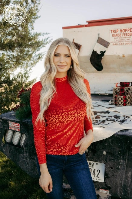 Ruby Red Panther Top- 