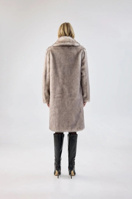Elixir Luxe Faux Fur Trench Coat- Grey Natural - 