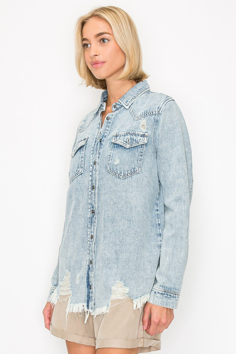 Distressed Denim Shirt - RDJ1137- Light 