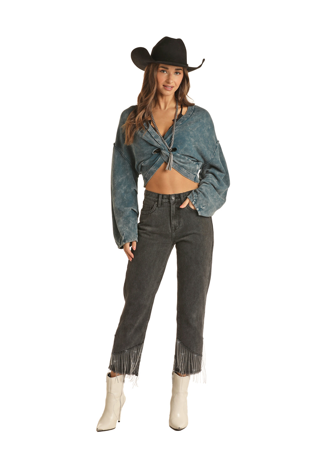 Charcoal Fringe Cropped Pant