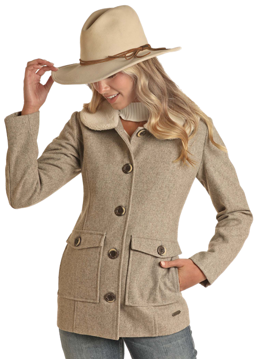 Wool Peacoat with Berber Collar- Cream- 
