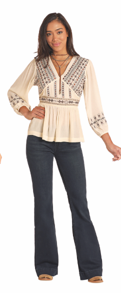 Empire Waist Embroidered Top- LW52T04695