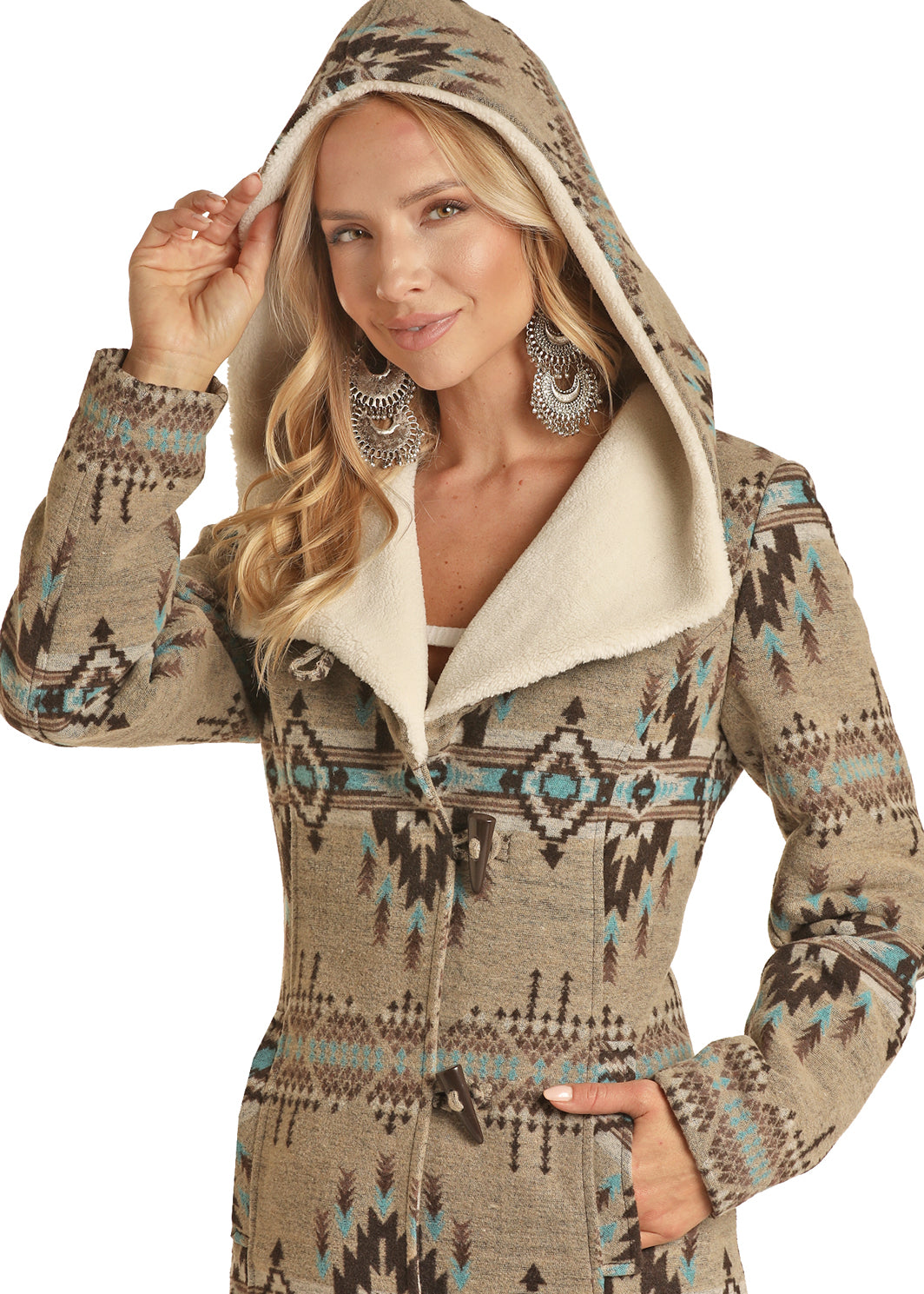 Aztec Print Wool Long Jacket 