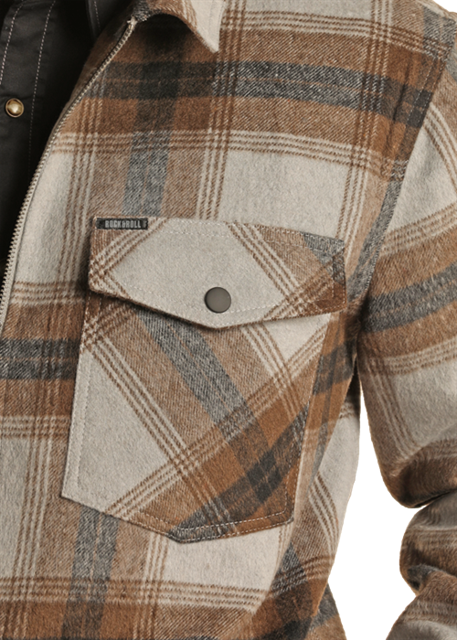 Plaid Zip-Up Shacket- BM92C01920- Grey