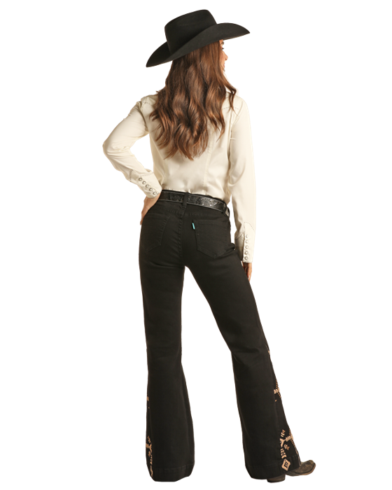 Aztec Embroidered Trouser- Black 