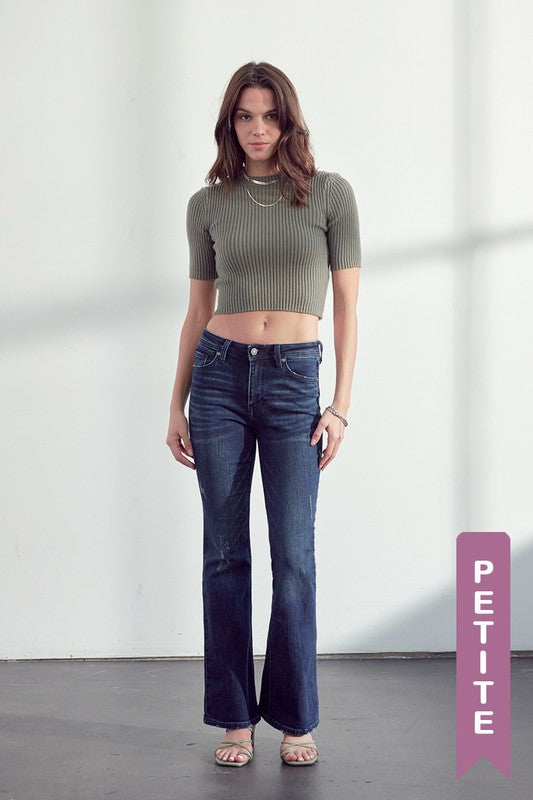 Petite Bootcut Dark Distressed Denim 