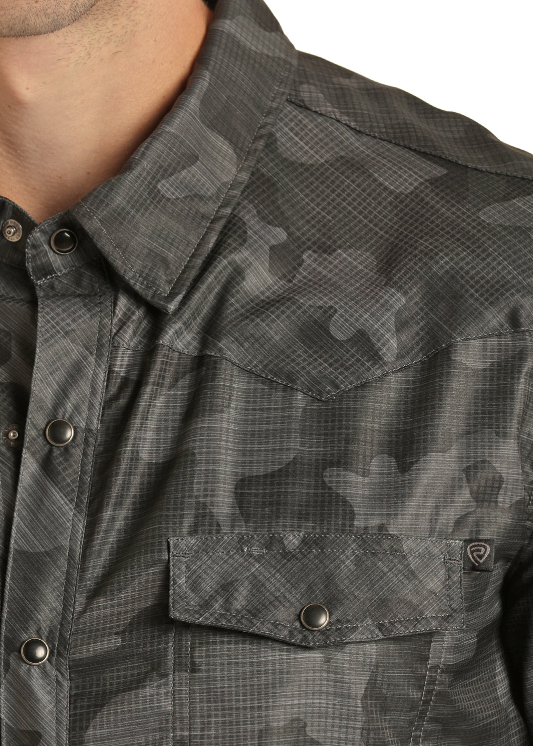 TekWestern Grey Camo Pearl Snap SS 