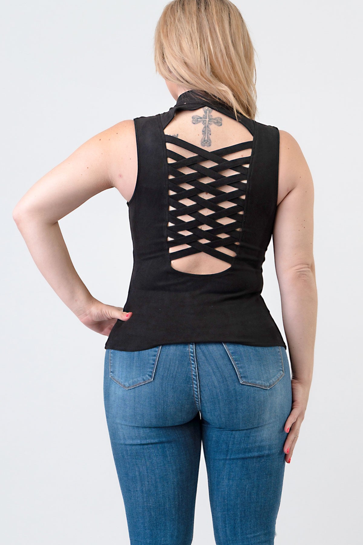 Sleeveless Suede Top  with Silver Conchos PLUS- 