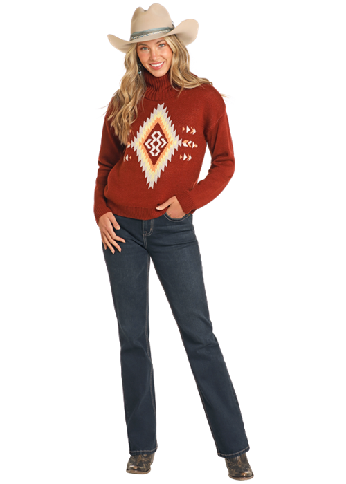 Aztec Turtleneck Sweater- BW32T04503- Red- 