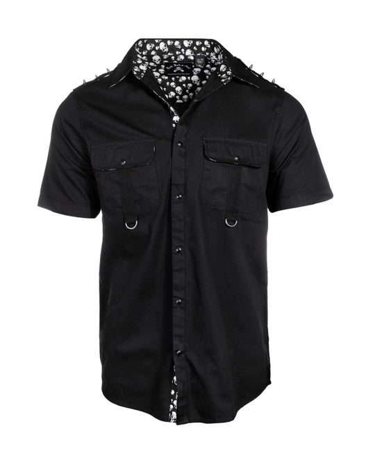 Glen - Black Short Sleeve Studded Shirt- 